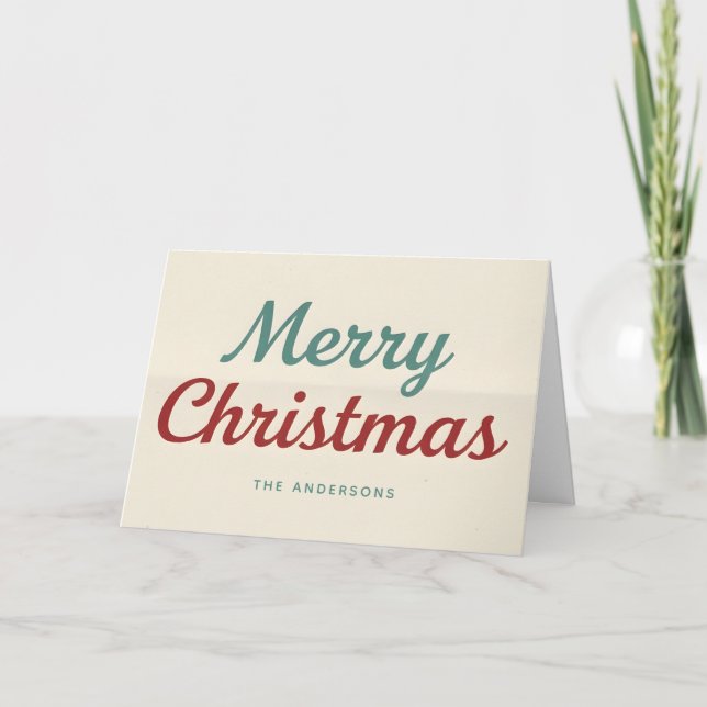 Midcentury Modern Minimal Script Merry Christmas Holiday Card (Front)