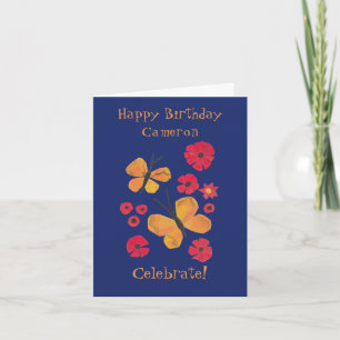 MidCentury Modern Orange Butterfly Cute Birthday Card