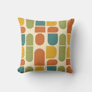 Midcentury Modern Organic Shapes Pattern Throw Pillow