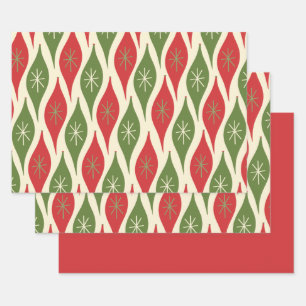 Midcentury Modern Ornament Pattern Retro Red Green Wrapping Paper Sheet