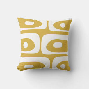 Midcentury Modern Piquet Abstract Mustard & White Throw Pillow