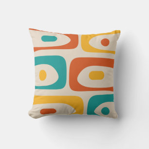 Midcentury Modern Piquet Abstract Turquoise Orange Throw Pillow