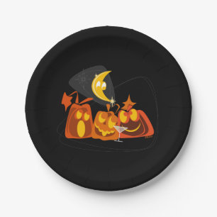Midcentury Modern Pumpkins Halloween Paper Plate