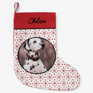 Midcentury Modern Red Starburst Pattern Pet Photo Small Christmas Stocking