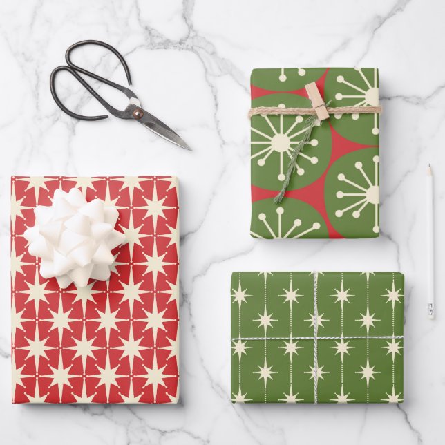 Midcentury Modern Retro Christmas Patterns Wrapping Paper Sheet (Front)