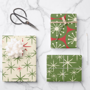 Midcentury Modern Retro Christmas Patterns Wrapping Paper Sheet