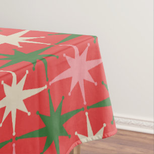 Midcentury Modern Retro Christmas Starbursts Tablecloth