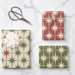 Midcentury Modern Retro Christmas Vintage Stars  Wrapping Paper Sheet<br><div class="desc">Midcentury Modern Retro Christmas Starbursts Wrapping Paper Sheets. A nod toward the atomic age (also known as the space age or atomic era) of the 1950s. In vintage mid century mod Xmas holiday colours: muted red,  olive green,  and dusky cream.</div>