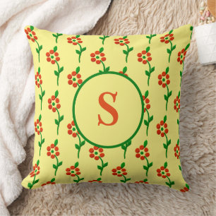 midcentury modern retro cute floral pattern throw pillow