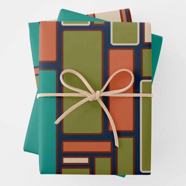Midcentury Modern Retro Geometric Patterns Wrapping Paper Sheet (In situ)