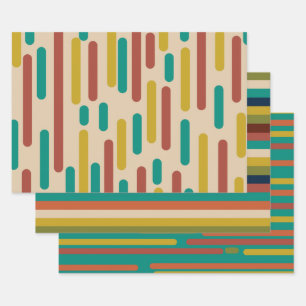 Midcentury Modern Retro Stripes in Mid Mod Colours Wrapping Paper Sheet