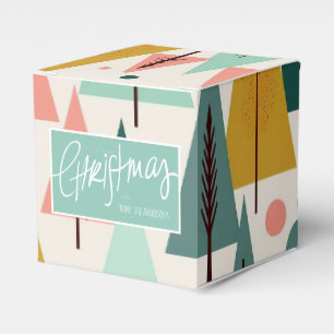 Midcentury Modern Retro Turquoise Christmas Trees Favor Box