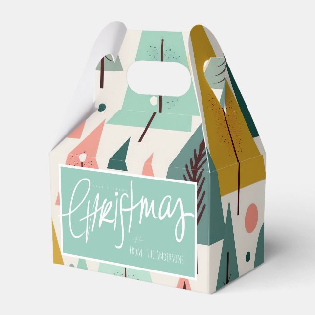 Midcentury Modern Retro Turquoise Christmas Trees Favor Box (Front Side)