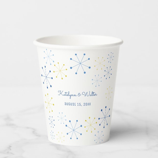 Midcentury Modern Retro Vintage Style Wedding Paper Cups (Front)
