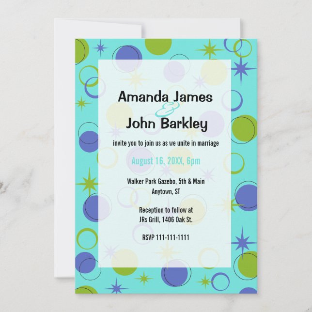 Midcentury Modern Shapes Stars Wedding Invitation (Front)