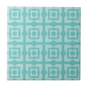 Midcentury Modern Squares Pattern Aquamarine Tile