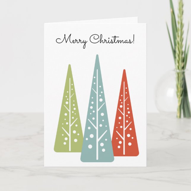 Midcentury Modern Trees Custom Message Christmas Card (Front)