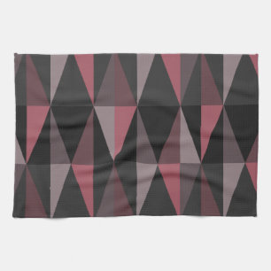 MidCentury Modern Triangles Dark Burgundy Kitchen Towel