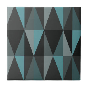 MidCentury Modern Triangles Dark Teal Tile
