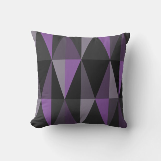 MidCentury Modern Triangles Dark Violet Throw Pillow (Front)