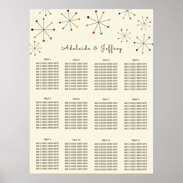 Midcentury Modern Vintage Style Seating Chart (Front)