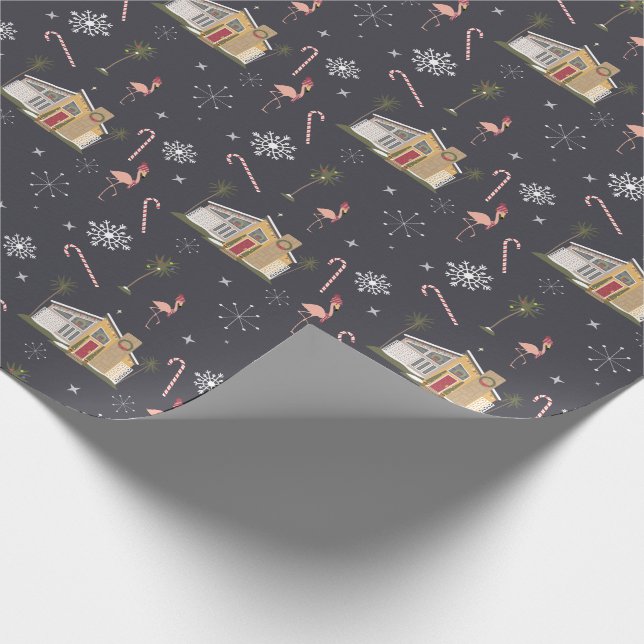 Midcentury Palm Springs Flamingo Christmas House Wrapping Paper (Corner)