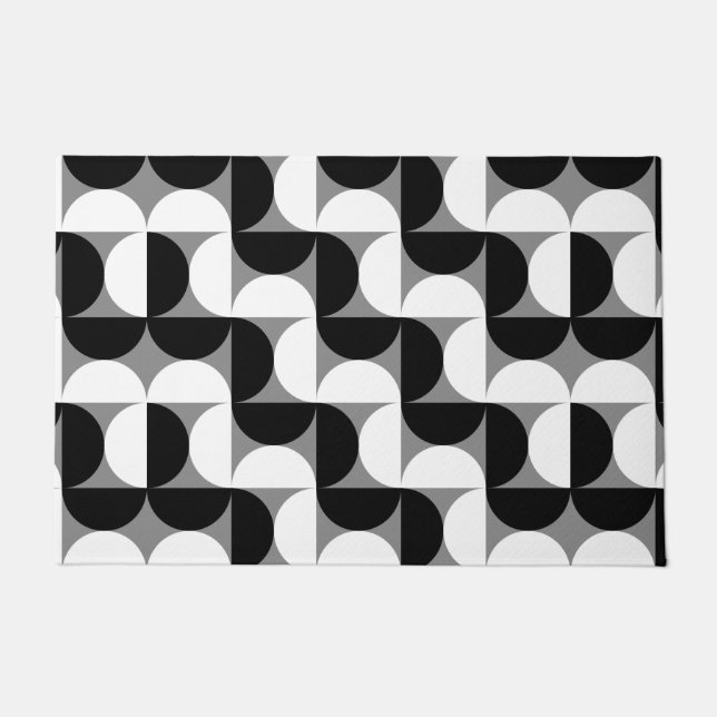 Midcentury Pattern Bowls Black White Doormat (Front)