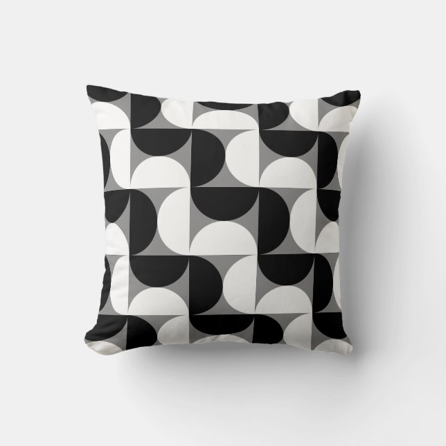 Midcentury Pattern Bowls Black White Throw Pillow (Front)