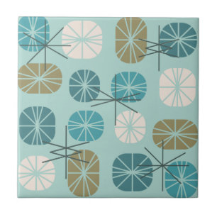 Midcentury Pattern Oblongs Aquamarine Gold Tile