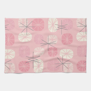 Midcentury Pattern Oblongs Pink Vanilla Kitchen Towel