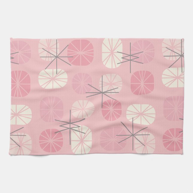Midcentury Pattern Oblongs Pink Vanilla Kitchen Towel (Horizontal)