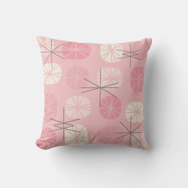 Midcentury Pattern Oblongs Pink Vanilla Throw Pillow (Front)