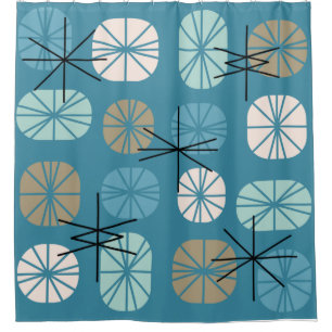 Midcentury Pattern Oblongs Teal White Gold