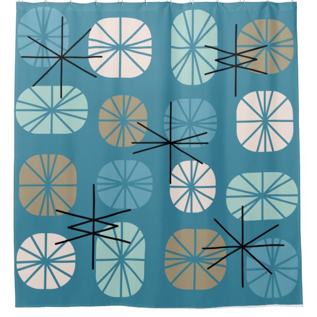 Midcentury Pattern Oblongs Teal White Gold (Front)