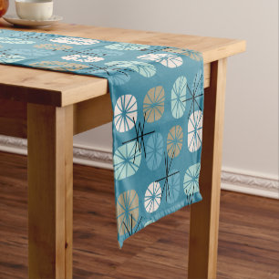 Midcentury Pattern Oblongs Teal White Gold Short Table Runner