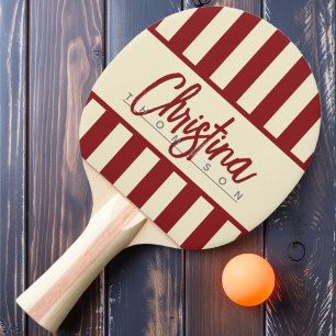 MidCentury Polo Candy Striping Deep Cranberry Name Ping Pong Paddle