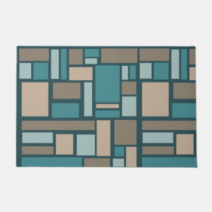 Midcentury Rectangles Pattern Teal & Gold Doormat