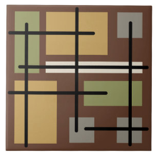 Midcentury Rectangles Squares Brown Multicolored Tile