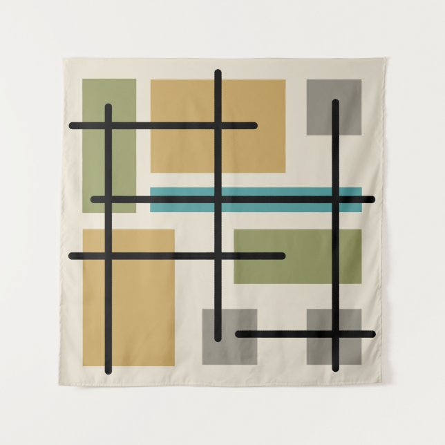 Midcentury Rectangles Squares Multicolored Tapestry (Front)