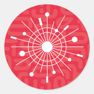 Midcentury RED Atomic Sputnik Christmas Snowflake Classic Round Sticker