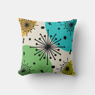 Midcentury Sputnik Starbursts Multicolored Throw Pillow