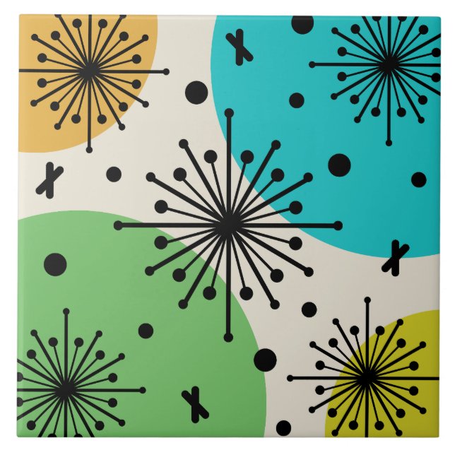 Midcentury Sputnik Starbursts Multicolored Tile (Front)