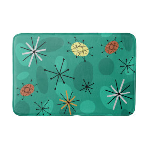 Midcentury Sputnik Starbursts Turquoise Bath Mat