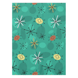 Midcentury Sputnik Starbursts Turquoise Tablecloth