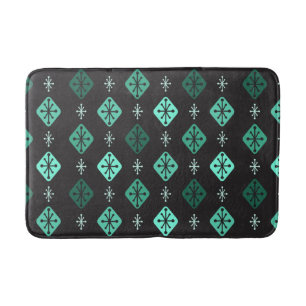 Midcentury Starbursts Diamonds Black Turquoise Bath Mat