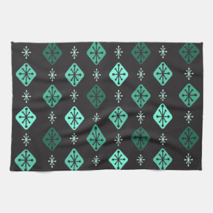 Midcentury Starbursts Diamonds Black Turquoise Kitchen Towel