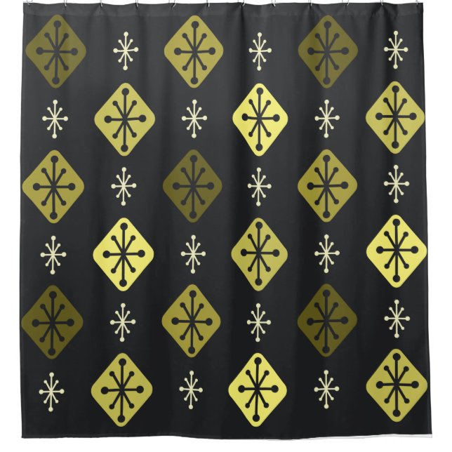 Midcentury Starbursts Diamonds Black Yellow (Front)