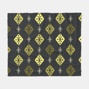 Midcentury Starbursts Diamonds Black Yellow Fleece Blanket