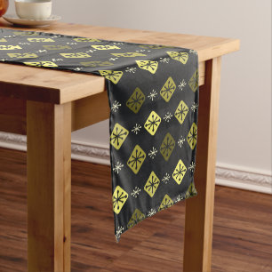 Midcentury Starbursts Diamonds Black Yellow Short Table Runner