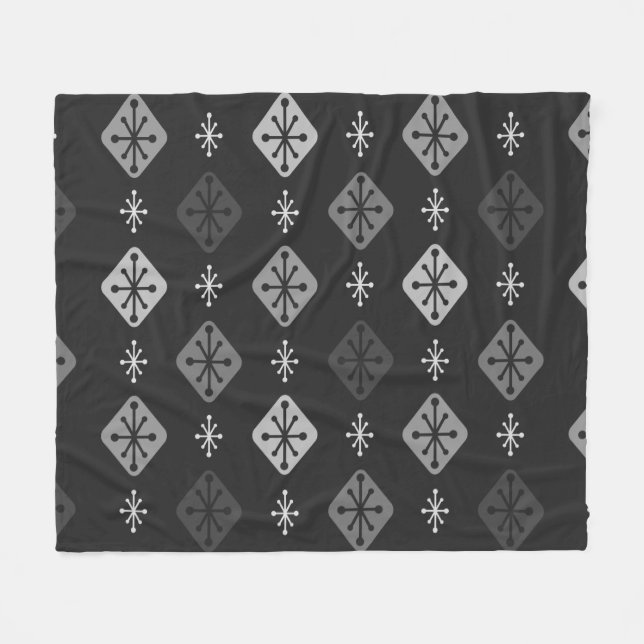 Midcentury Starbursts Diamonds Dark Grey Fleece Blanket (Front (Horizontal))